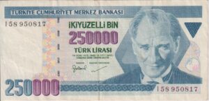 TURKEY 250,000 Lira 1998-2000 P211  VF