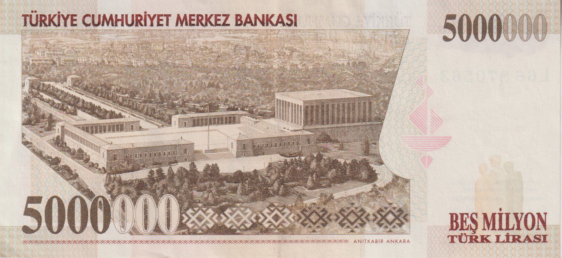 TURKEY 5,000,000 Lira 1997 P210 XF - Image 2