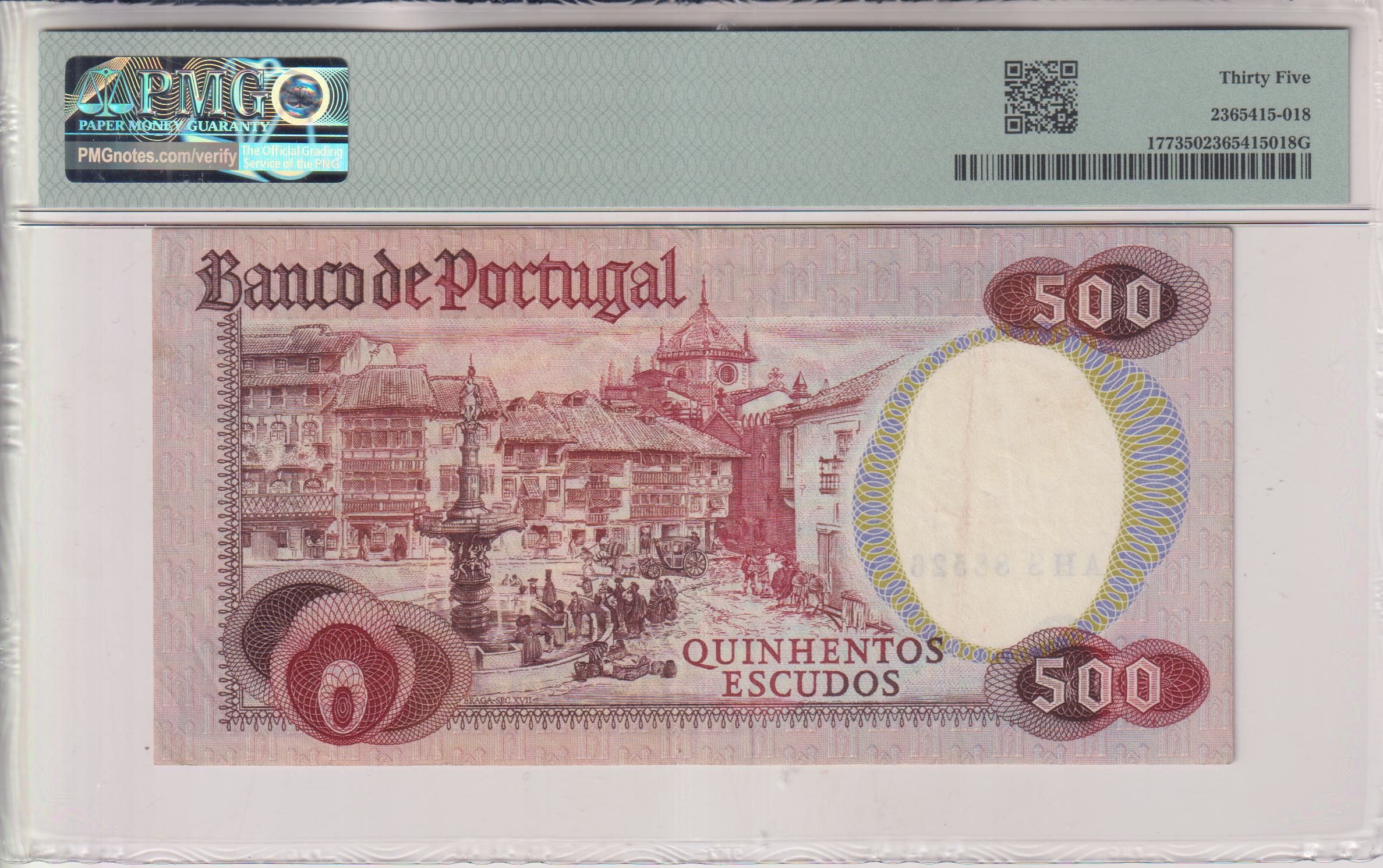 PORTUGAL 500 Escudos 1979 (ND 1982) P177 Choice Very Fine 35 - Grader PMG - Image 2