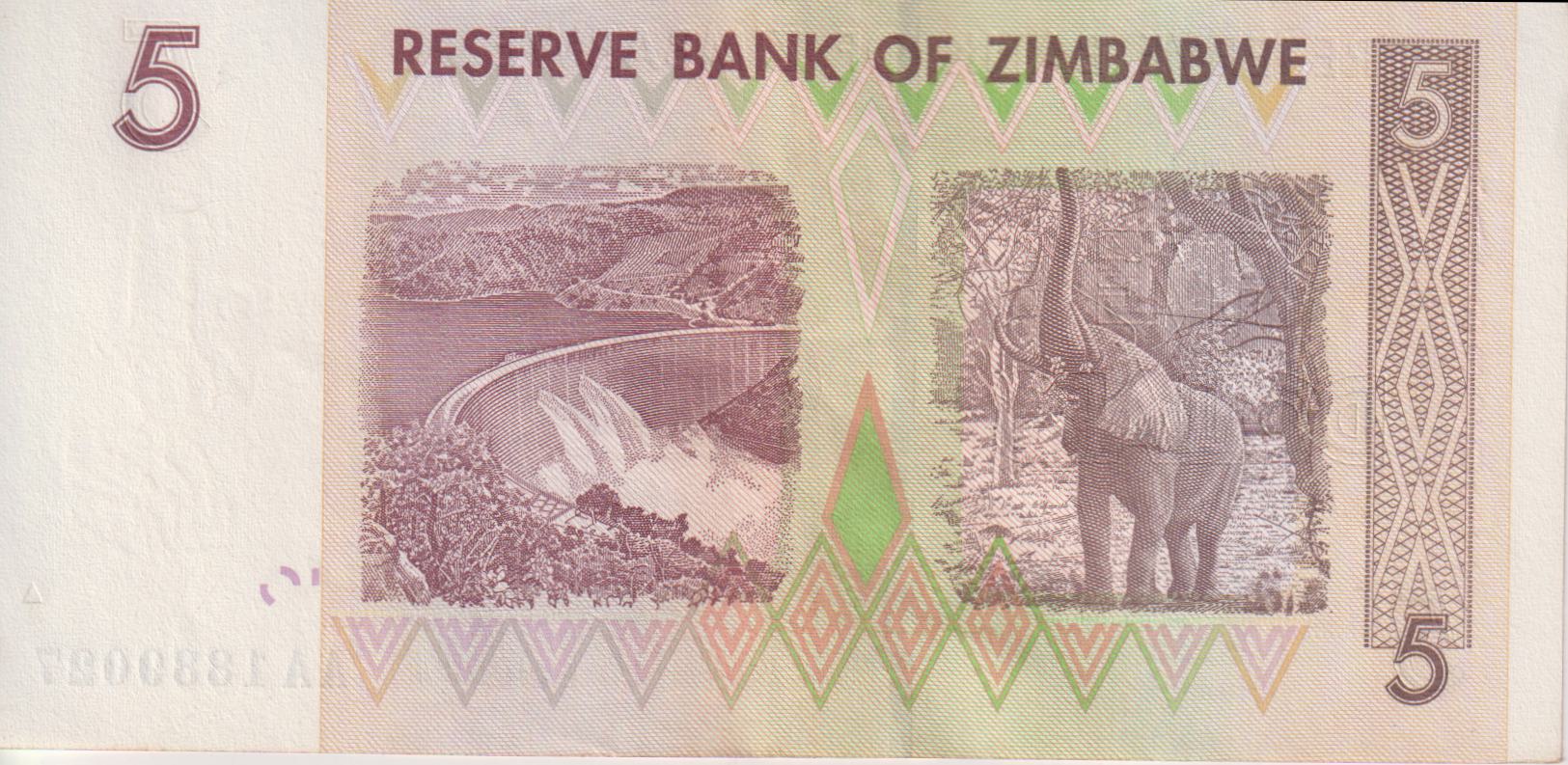 Zimbabwe 5 Dollars 2007 P66 UNC - Image 2