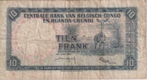 Alternative view of Belgian Congo, Rwanda and Urundi 10 Francs 1958 P30 F