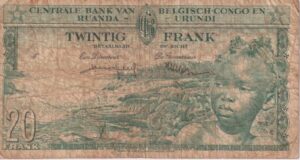 Alternative view of Belgian Congo, Rwanda and Urundi 20 Francs 1957 P31 F