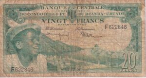 Belgian Congo, Rwanda and Urundi 20 Francs 1957 P31 F