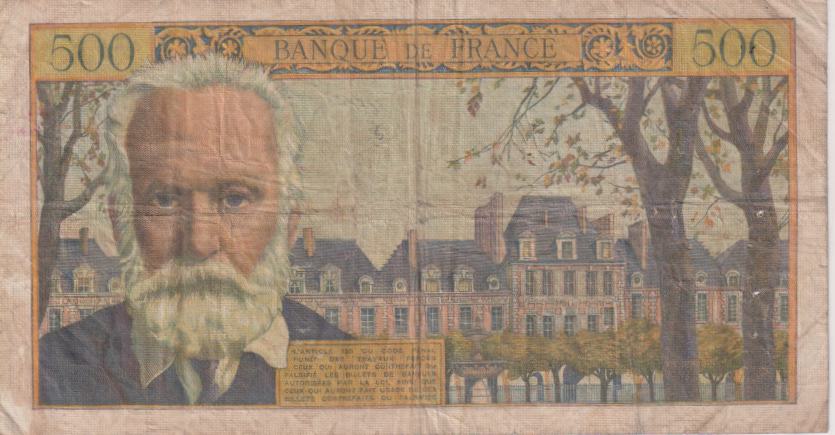 FRANCE 500 FRANCS Victor Hugo 1954-55 P133a F (pin holes) - Image 2