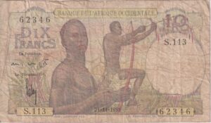 FRENCH WEST AFRICA 10 Francs 1953 P37 VF