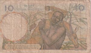 Alternative view of FRENCH WEST AFRICA 10 Francs 1953 P37 VF