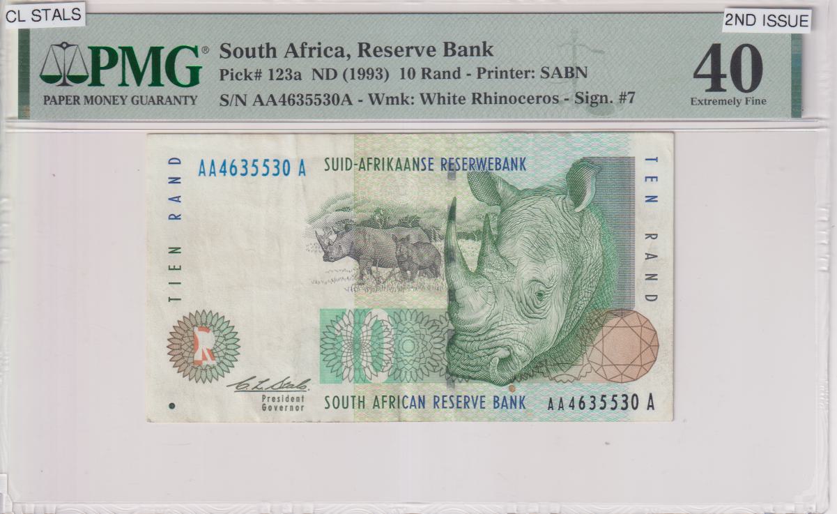 SOUTH AFRICA 10 Rand C.L.Stals 1993 P123a Extremely Fine 40 - Grader PMG