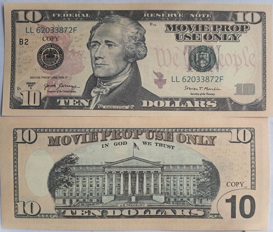 USA -10 Dollars - Movie Prop Banknote