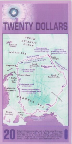 Alternative view of ANTARCTICA $20 Dollar (2008) Capt. Frank Worsley - read description