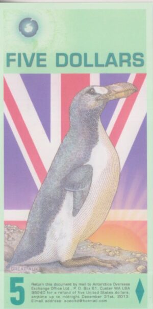 Alternative view of ANTARCTICA $5 Dollar Britannia British Antarctic Territory - read description