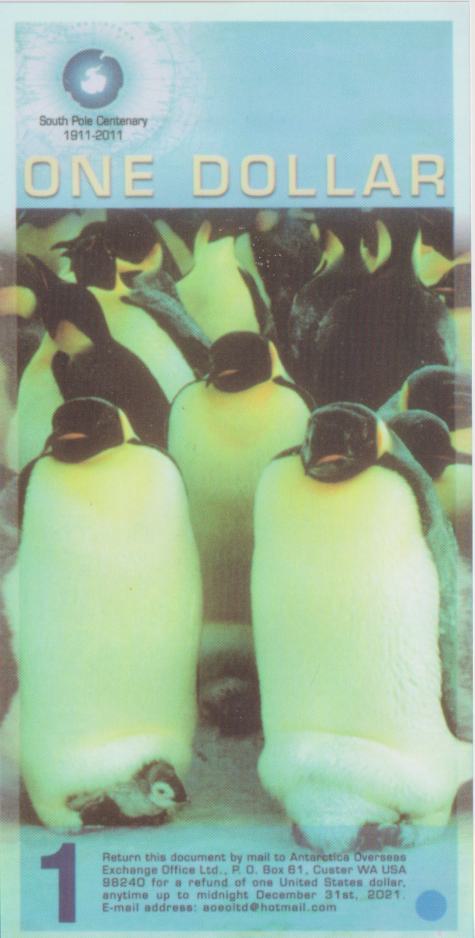 ANTARCTICA $1 (2011) Emperor Penguins South Pole Centenary (1911–2011)- read description - Image 2