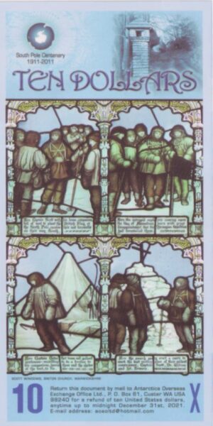 Alternative view of ANTARCTICA $10 Dollar (2011) Robert Falcon Scott. South Pole Centenary (1911–2011)- read description