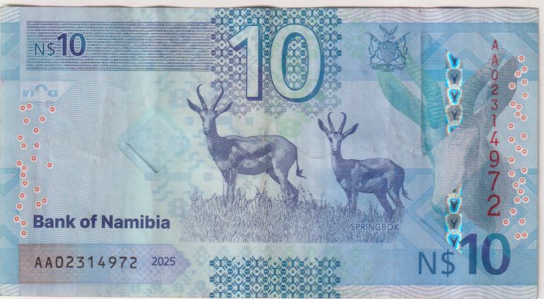 NAMIBIA 10 DOLLARS 2025 P20a Polymer VF - Image 2