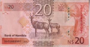 Alternative view of NAMIBIA 20 DOLLARS 2025 P21a Polymer XF