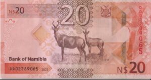 Alternative view of NAMIBIA 20 DOLLARS 2025 P21a Polymer XF